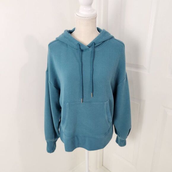 Athleta Tops - Athleta Hoodie Womens MP Blue Balance Waffle Pullover Thermal Thumbholes